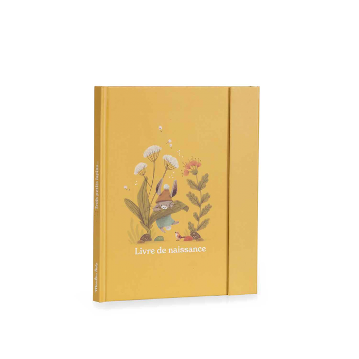 Livre de naissance Trois Petits Lapins avec couverture jaune et illustration de lapins