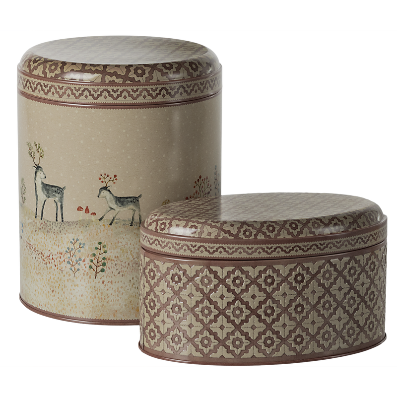 Lot de 2 boîtes en métal - Winter Wonderland avec motifs hivernaux et rennes