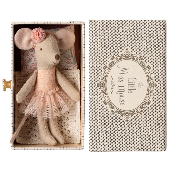 Souris Ballerine dans son Lit Tiroir - Petite Sœur, peluche et boîte décorative