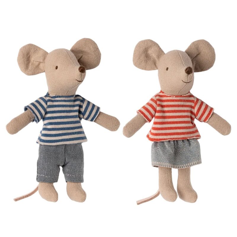 Couple de Souris - LouiMax et Stella - peluches en tissu avec vêtements rayés