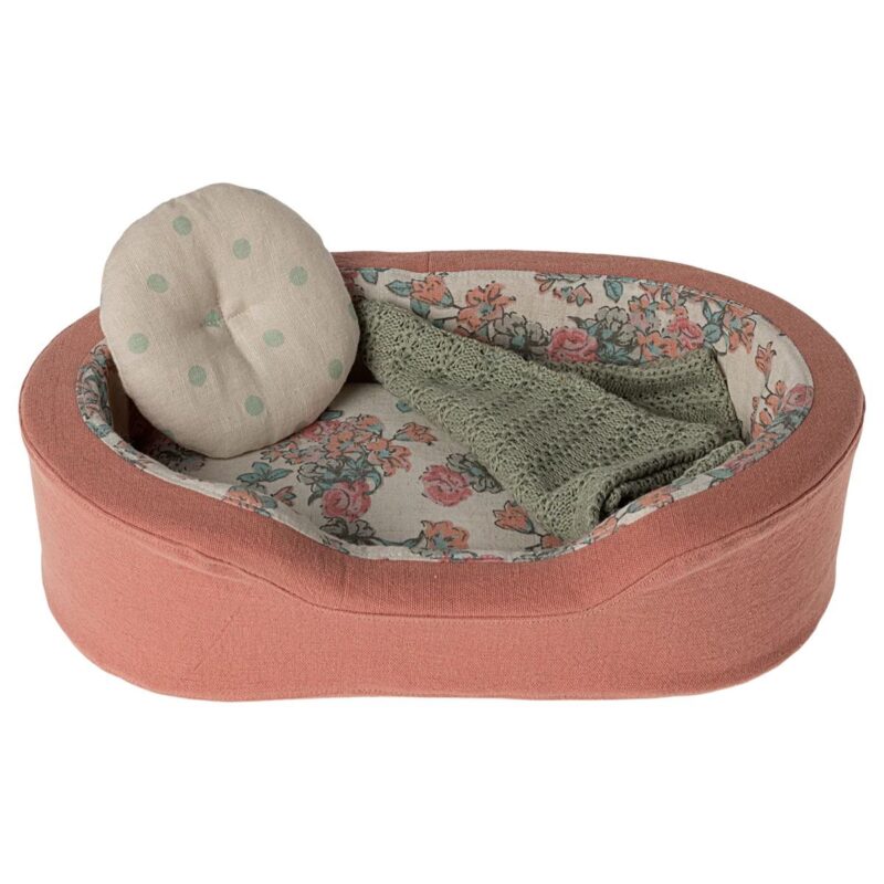 Panier pour chat format Small - Corail avec coussin et motif floral, confort douillet