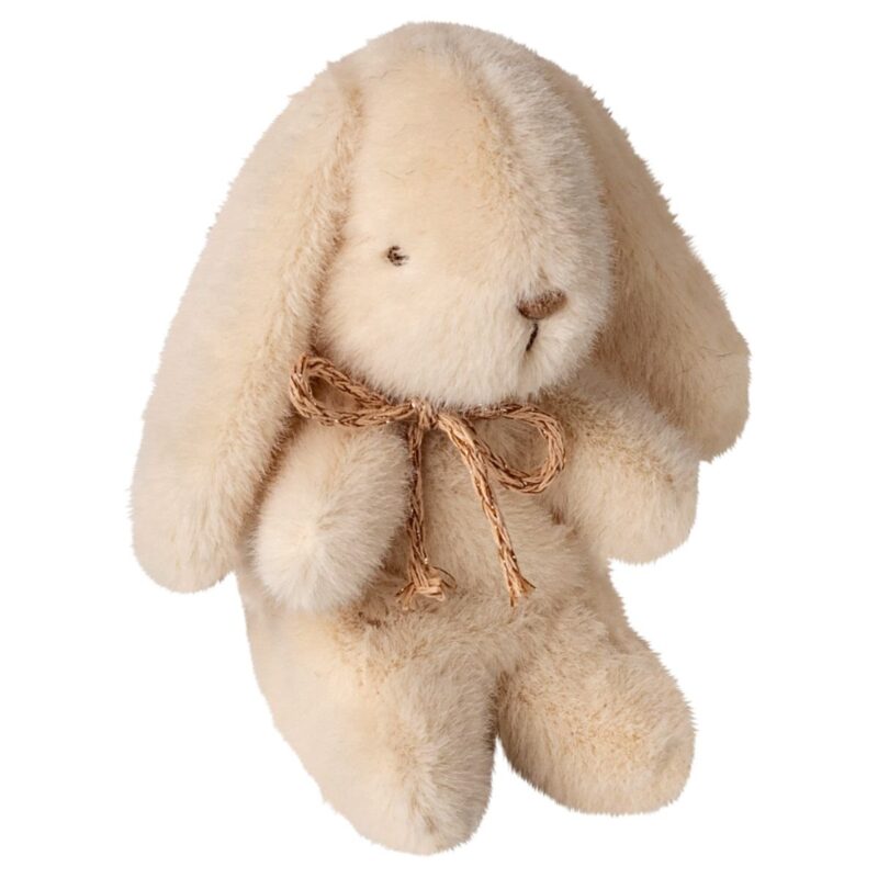 Peluche Mini Lapin Bunny beige avec ruban, jouet doux et câlin