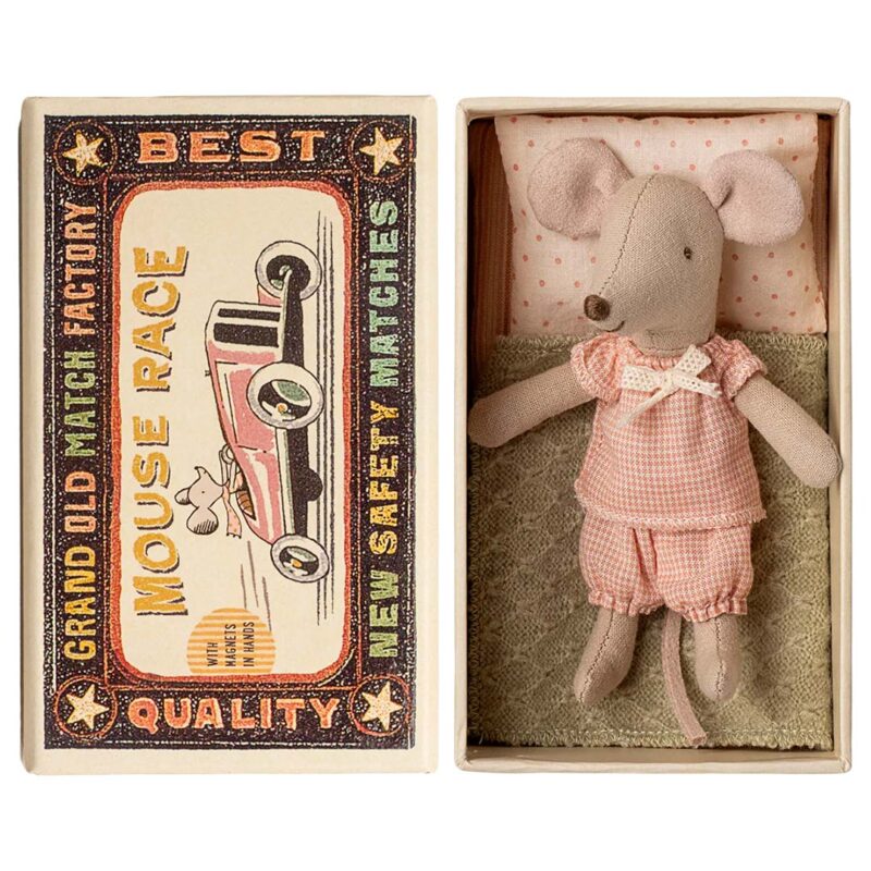 Souris Grande Soeur dans sa boîte assortie, vêtue d'une tenue rose, jouet enfant