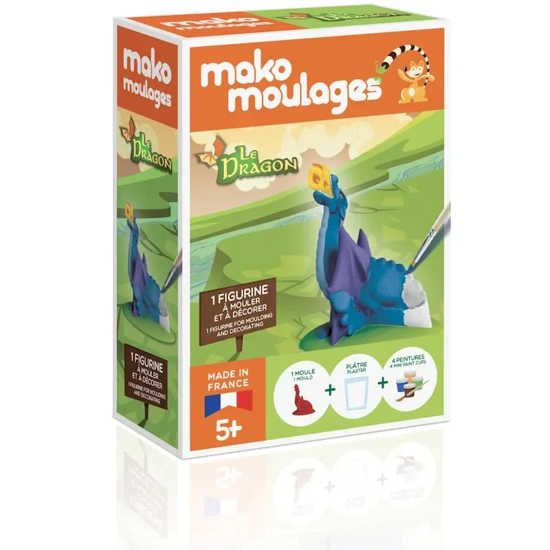 Mako Moulages Dragon, kit de moulage et décoration pour enfants, boîte colorée