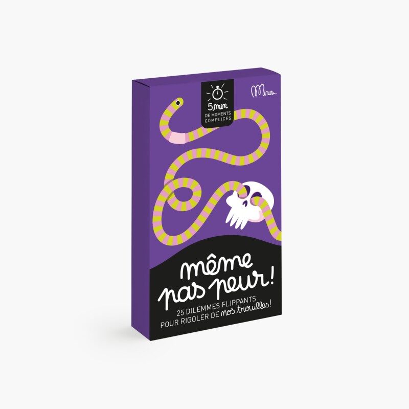 Jeu de Cartes "Même Pas Peur !" avec boîte violette et motifs serpent et crâne