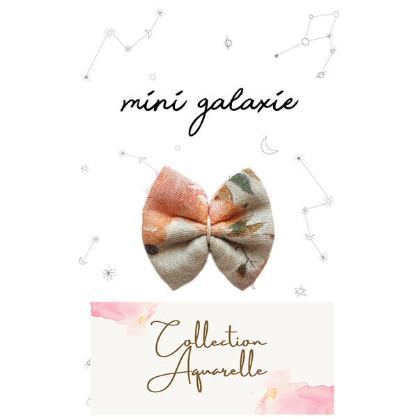 Barrette mini nœud – Collection Aquarelle Flowers Grey, motif floral élégant