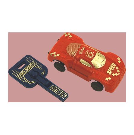 Voiture avec Lanceur Rétro rouge avec motifs de vitesse et clé de lancement bleue