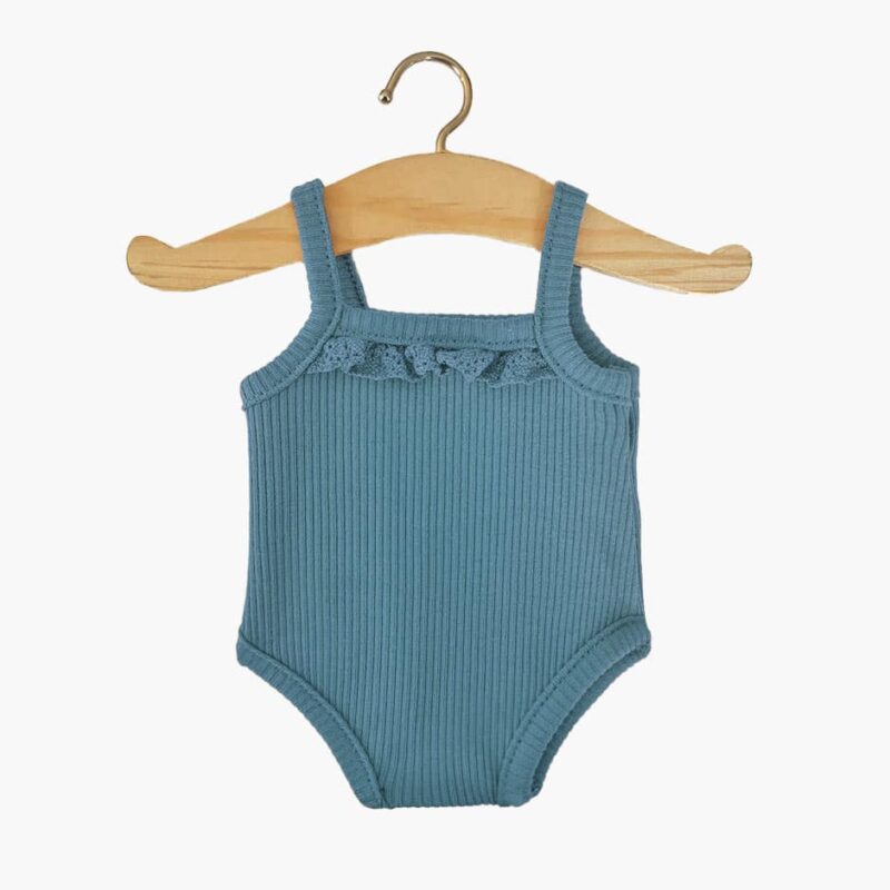 Les P’tits Basiques – Body à bretelles en maille côtelée paon avec dentelle, vêtement bébé