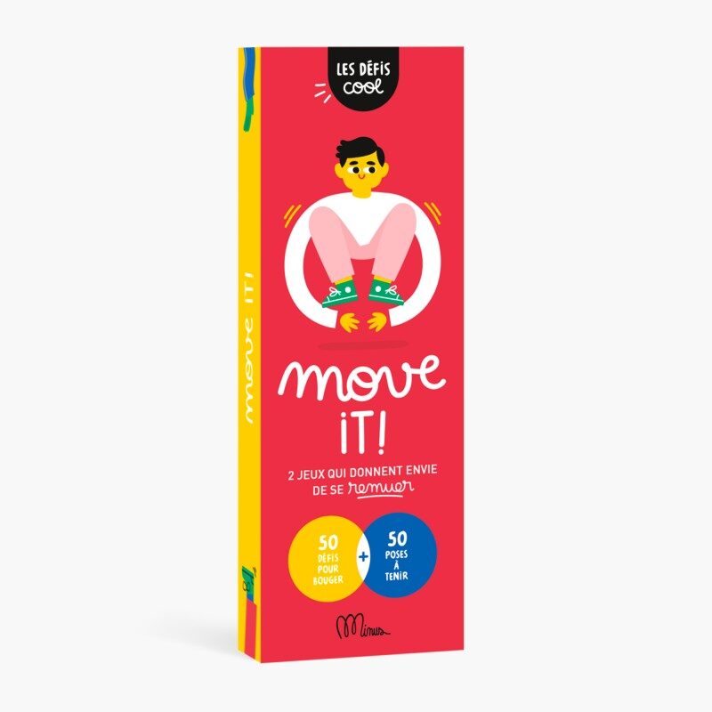 Minus - Move It : Défis Cool, boîte de jeu colorée avec personnage illustré