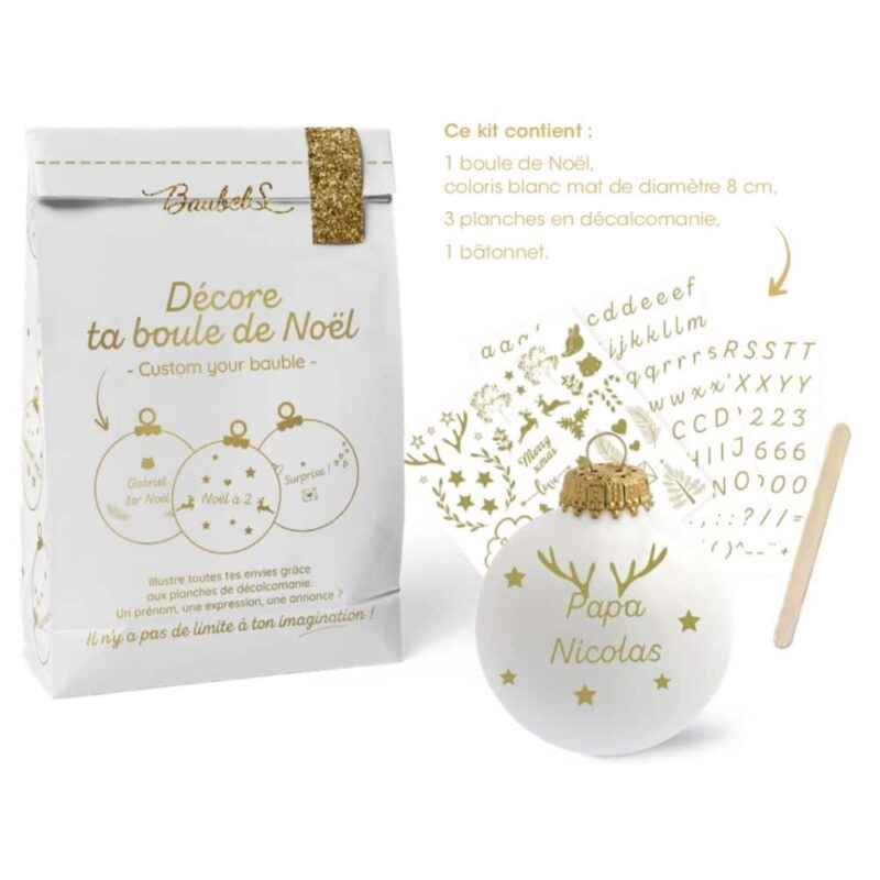 Kit DIY Décalco : kit de décoration de boule de Noël avec décalcomanies et bâtonnet