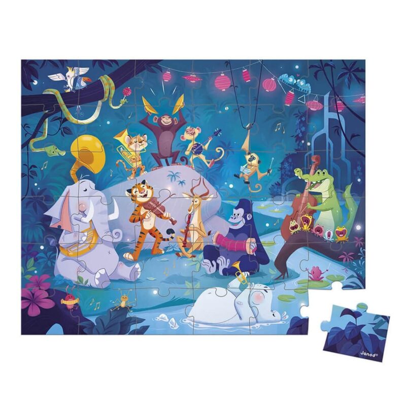 Puzzle 36 pièces : Festivités D'Été avec animaux dans une jungle colorée