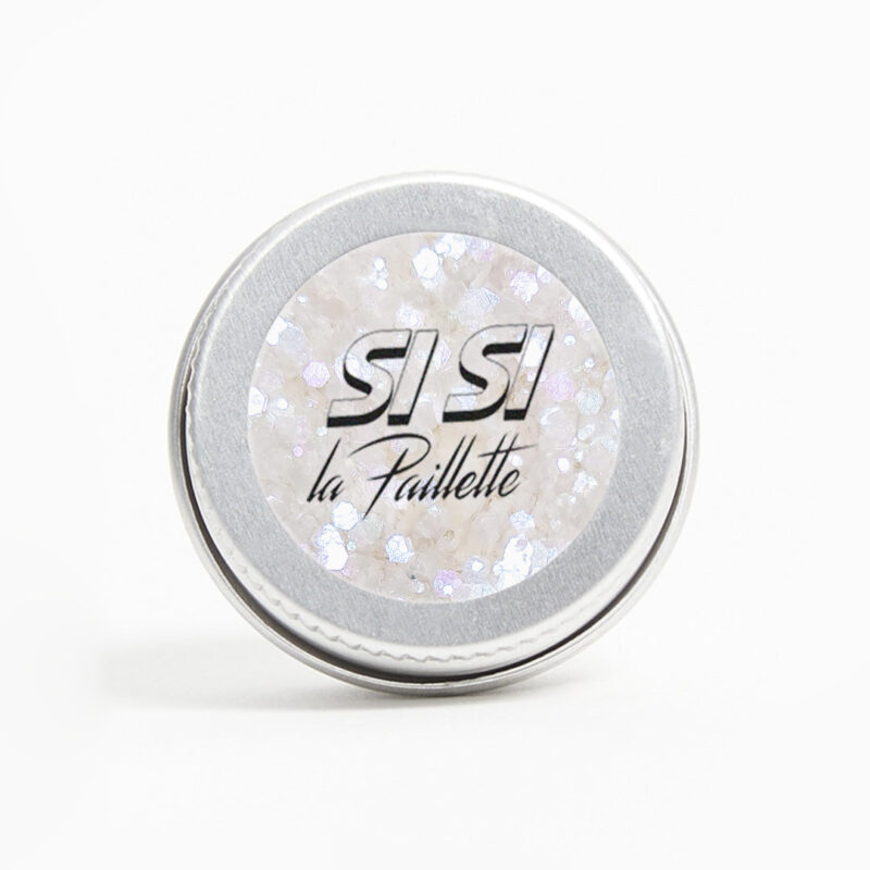 Paillettes Biodegradables Nuit Blanche Irisées Holographiques dans un pot rond argenté
