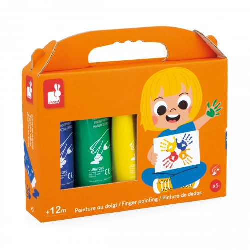 Peinture au Doigt x5 tubes dans une boîte colorée avec illustration enfantine