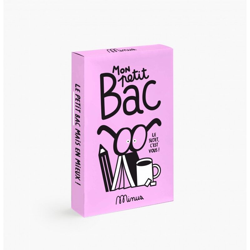 Mon Petit Bac - Minus, jeu de société avec boîte rose et illustrations ludiques
