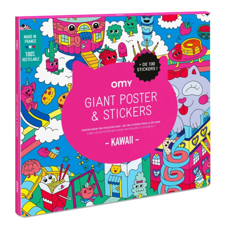 Poster géant à stickers - Kawai avec des illustrations colorées et amusantes