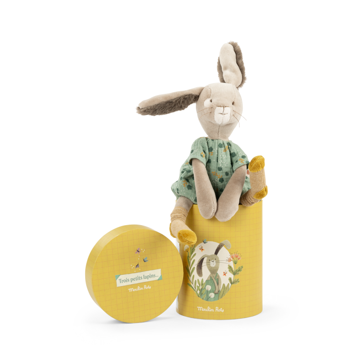 Poupée Lapin Sauge en Boîte - Trois Petits Lapins, jouet doux et câlin