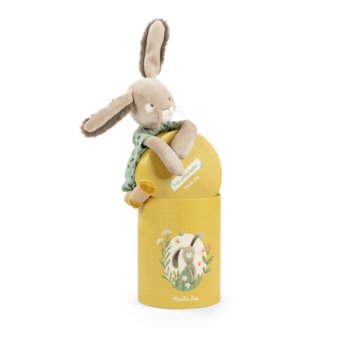 Poupée Lapin Sauge en Boîte - Trois Petits Lapins, peluche douce et boîte décorative