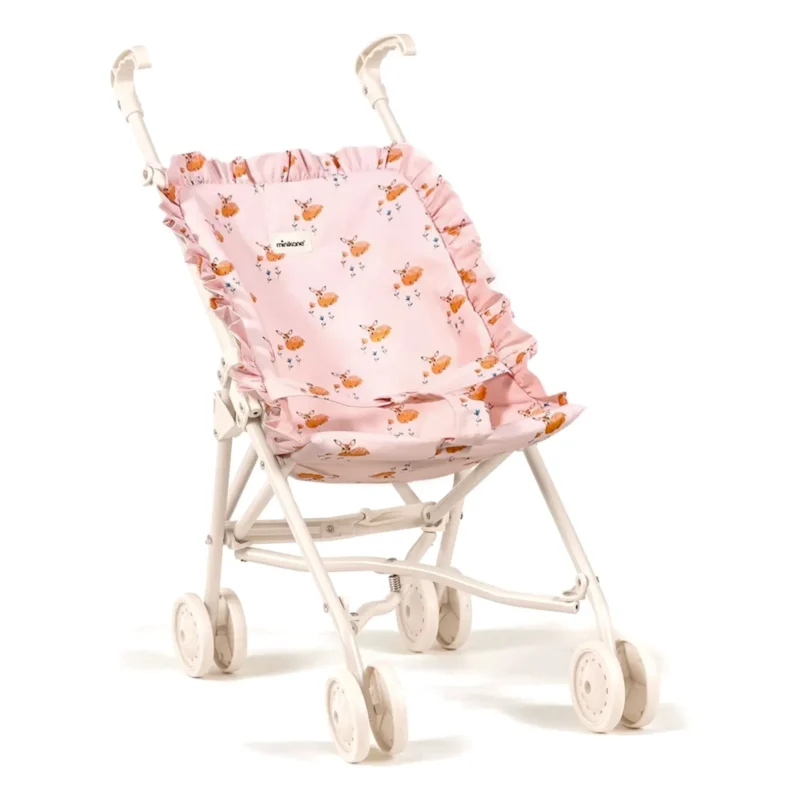 Poussette poupée à volants Sweet Deer sur châssis nude, motif cerf, jouet enfant