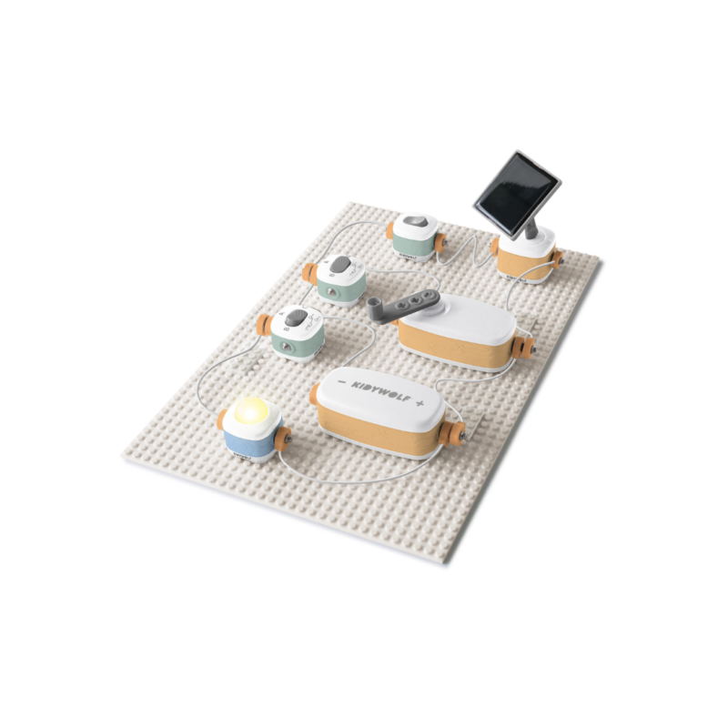 KIDYELEC Expert sur une base blanche avec modules connectés, jouet éducatif