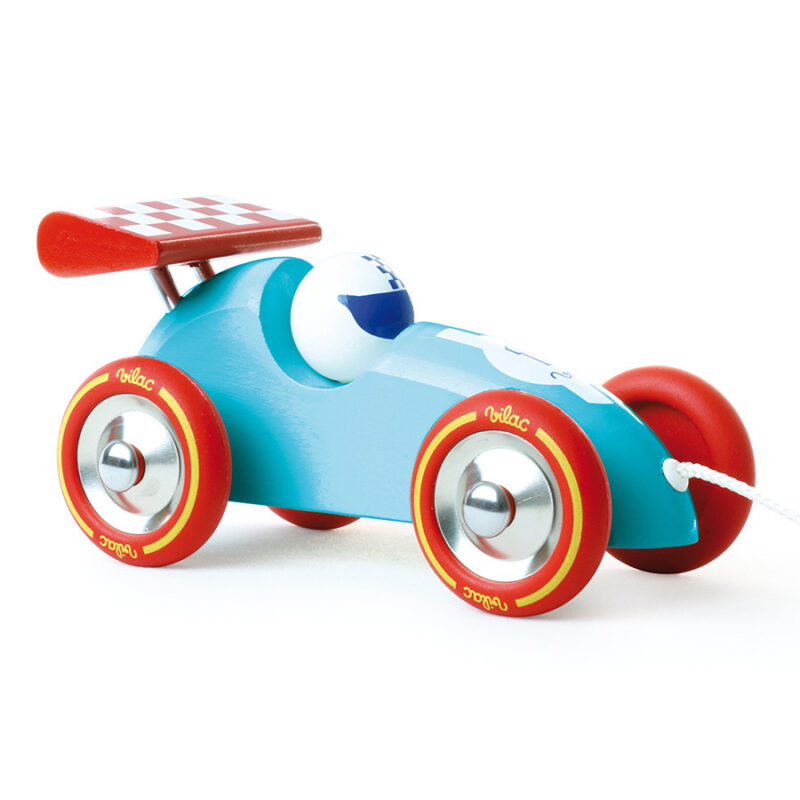 Petits Bolides Jouet à Tirer - Voiture de Course Turquoise Rouge, jouet en bois