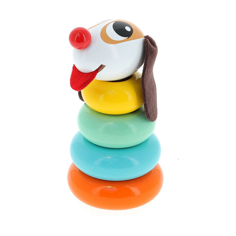 Empilable en Bois Toutou : jouet coloré en forme de chien avec anneaux empilables