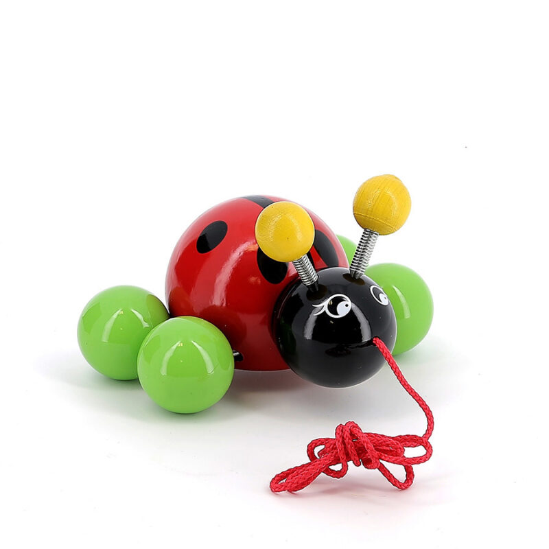 Jouet à tirer Baby Ladybug la Coccinelle, jouet en bois coloré avec ficelle rouge