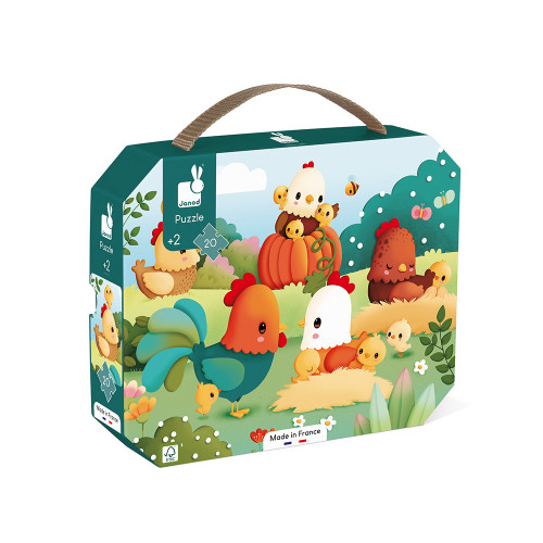Puzzle Bienvenue à la Basse-cour 20 pièces, illustration colorée de poules et poussins
