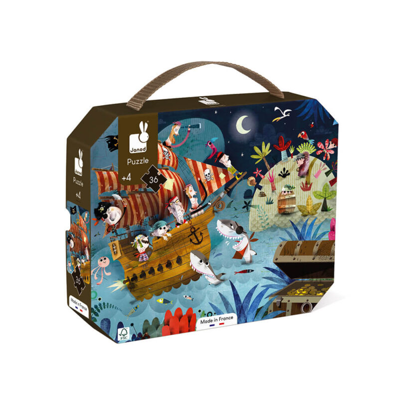Puzzle La Chasse au Trésor 36 pièces, boîte illustrée avec scène de pirates et trésor