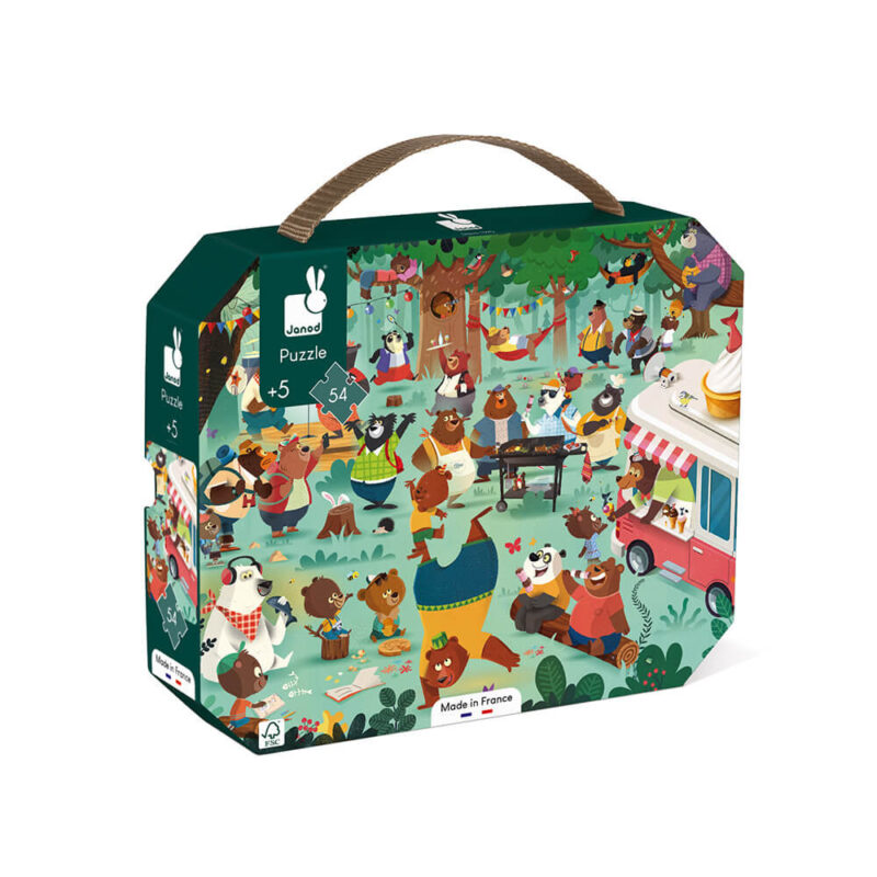 Puzzle La Cousinade des Ours 54 pièces, illustration colorée d'ours en fête