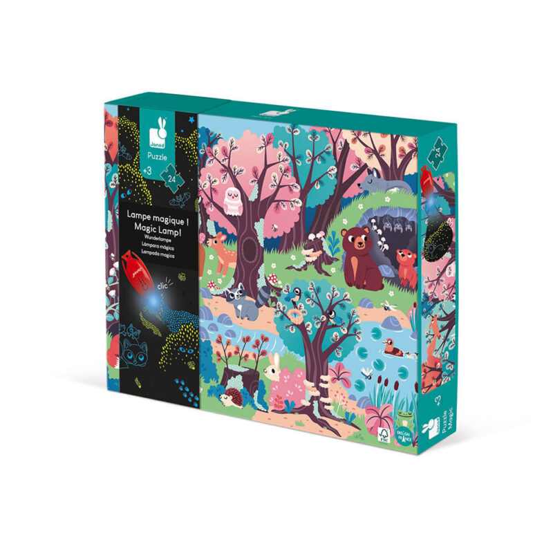 Puzzle Magique la Forêt 24 pièces, boîte colorée avec animaux et arbres