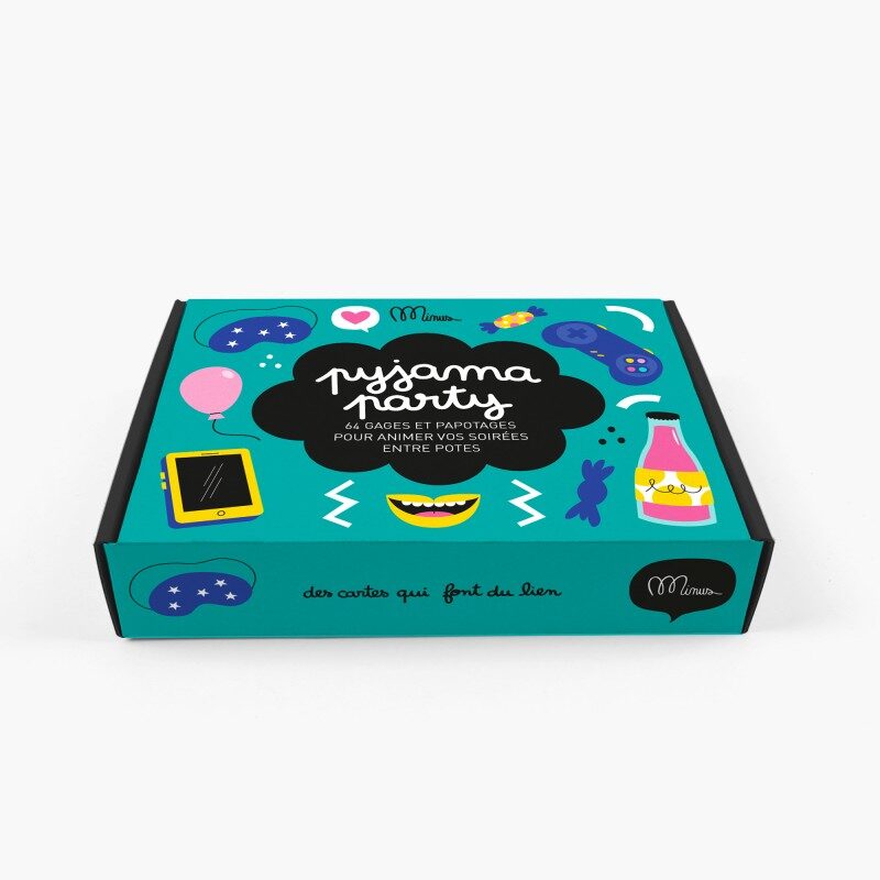 Pyjama Party - Kit de Discussions, boîte colorée avec illustrations ludiques, jeu de société