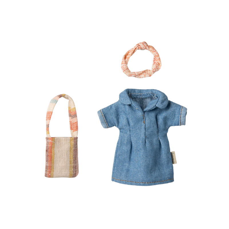Robe en Denim et Sac pour Maman Souris - Maileg, ensemble miniature élégant