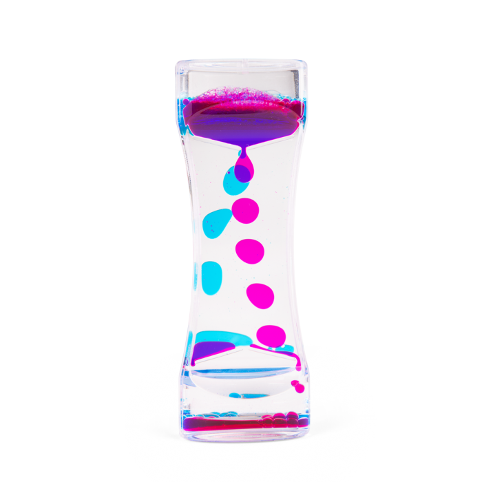 Sablier Liquide Les Petites Merveilles avec liquide coloré rose et bleu