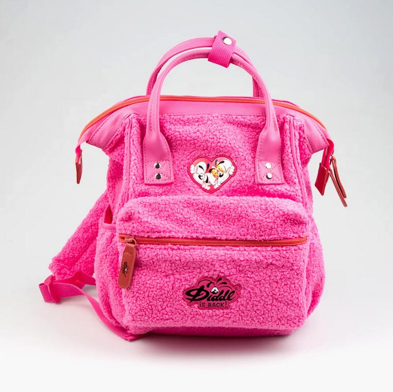 Sac à dos peluche Diddl Kontiki rose avec fermeture éclair et motif cœur