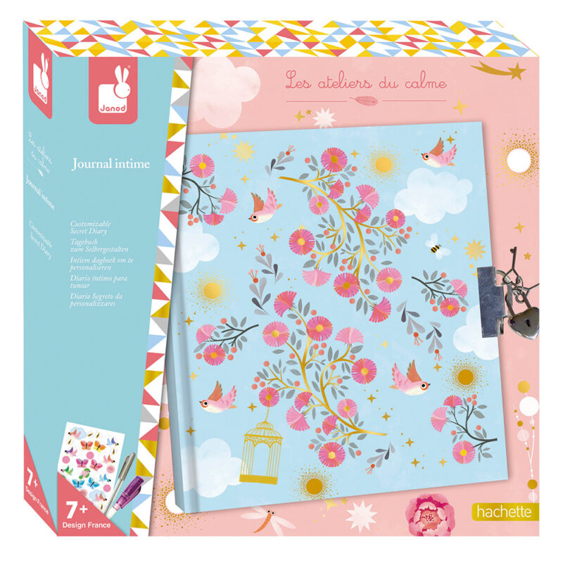 Set Créatif Journal Intime avec couverture florale et cadenas, pour enfants.