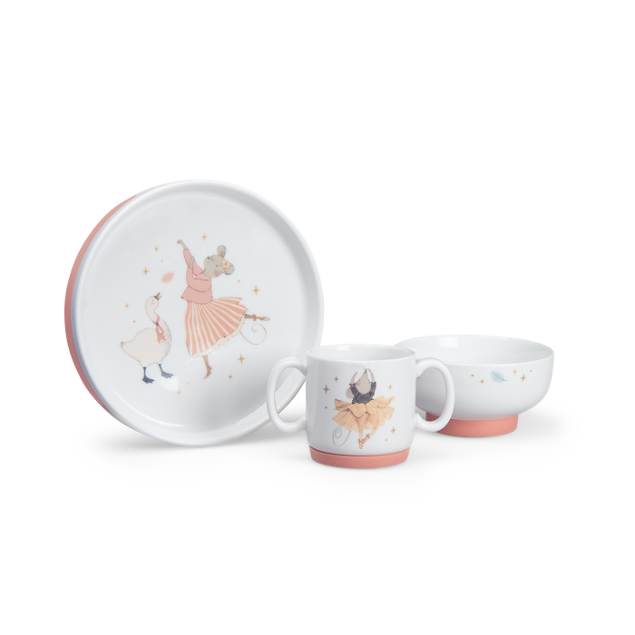 Set de vaisselle en porcelaine - La petite école de danse, motifs danseuse et cygne