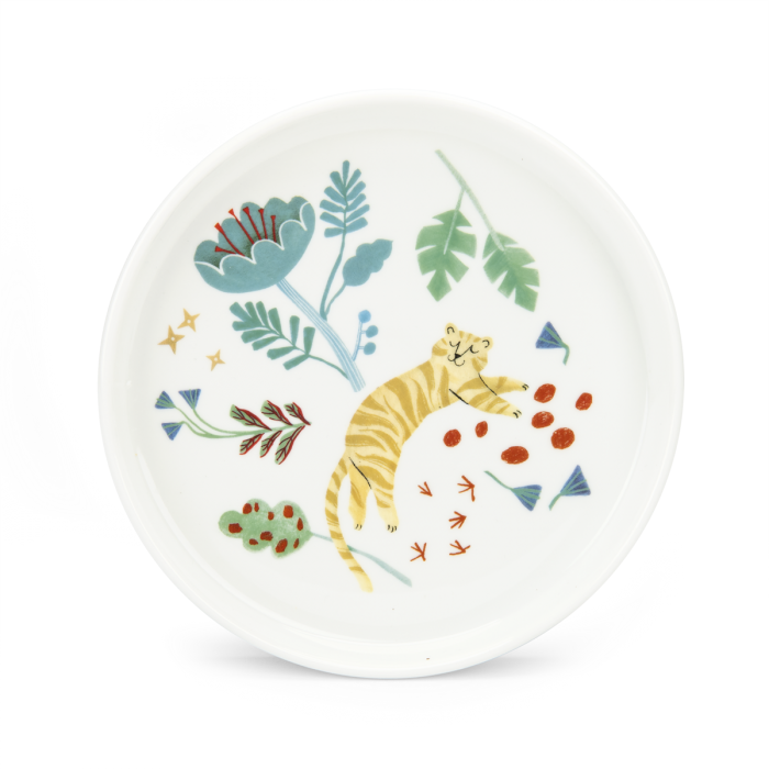 Set vaisselle porcelaine La Forêt Mawa avec motif tigre et feuillage coloré