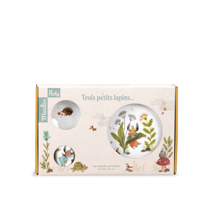 Set vaisselle porcelaine Trois petits lapins avec motifs animaux et nature