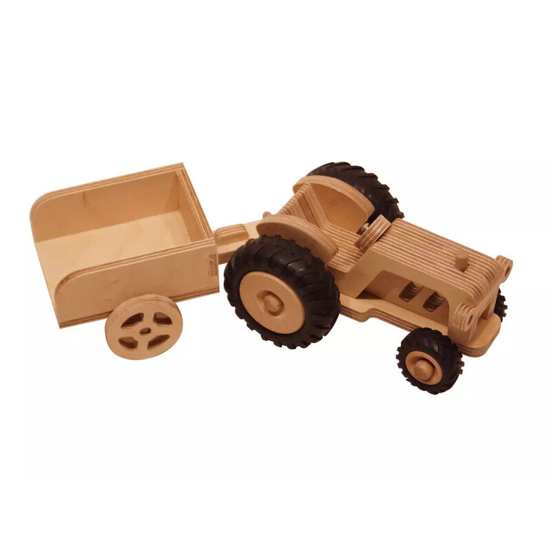 Fergus le Tracteur en bois avec remorque, jouet éducatif pour enfants