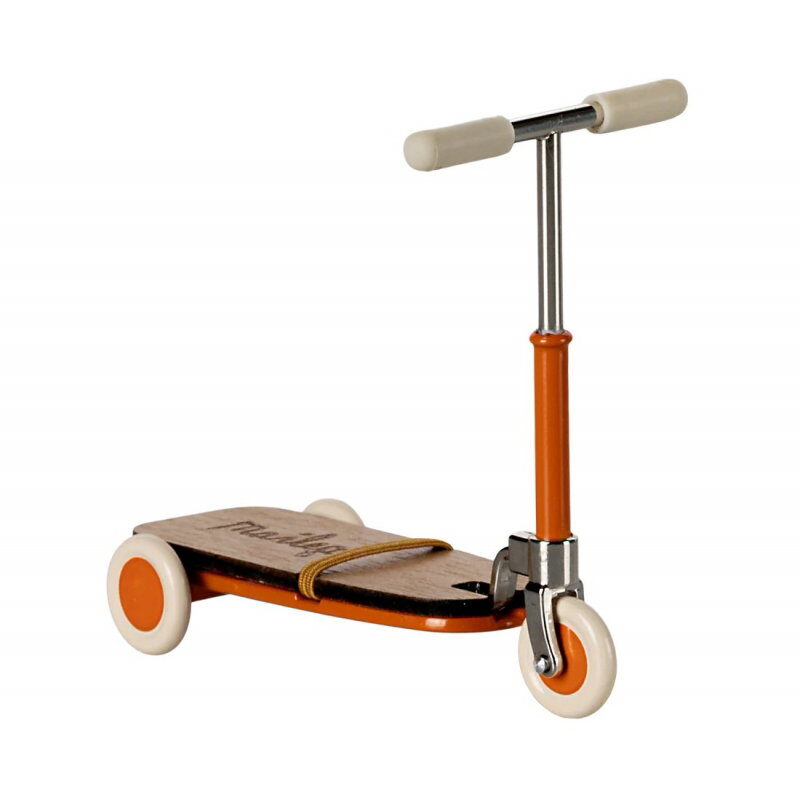 Trottinette Souris Orange avec cadre orange et roues blanches, design rétro
