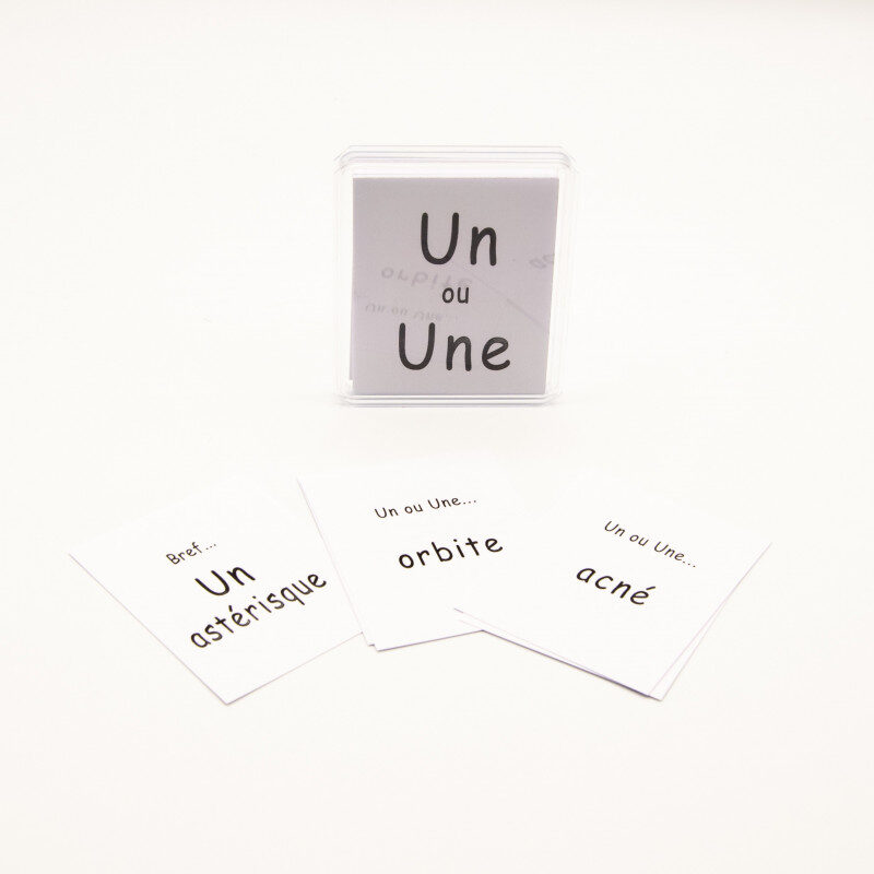 Marc Vidal - Un ou Une : jeu de cartes éducatif avec mots français, boîte visible