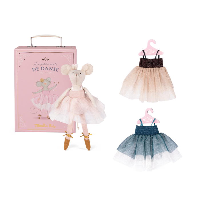 Valise à Tutus Souris - La Petite École de Danse, valise rose avec tutus et souris en tissu