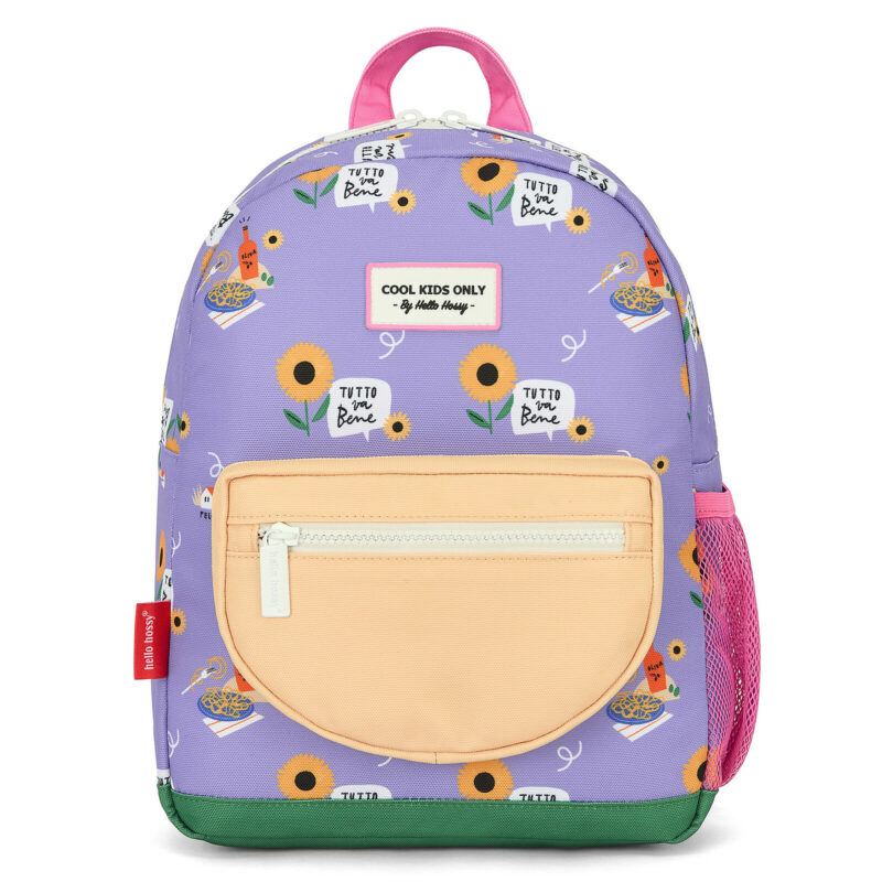 Sac à Dos 6 Ans + - Sunflower, motif tournesols sur fond violet, poche avant zippée