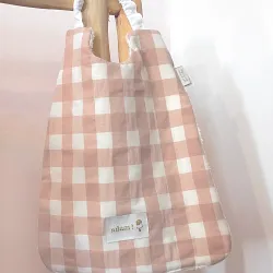Serviette Élastique Vichy Macaron avec motif à carreaux rose et blanc, élastique pratique