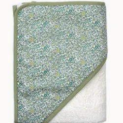 Cape de bain Andréa avec motif floral vert, tissu doux et absorbant