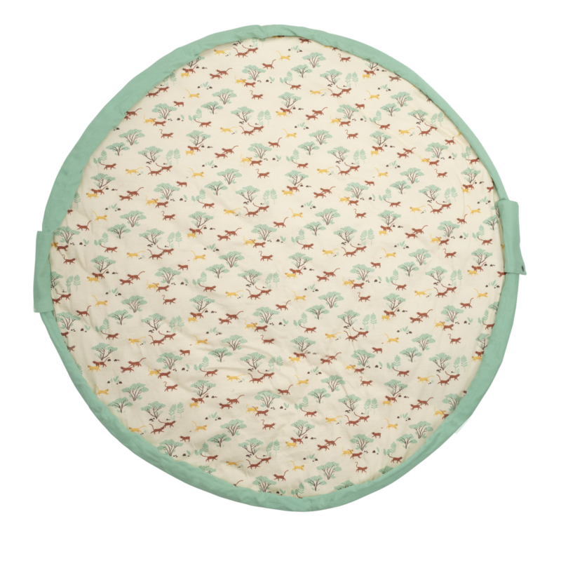 Tapis de jeu et sac de rangement La Forêt Mawa, motif animaux, bord vert