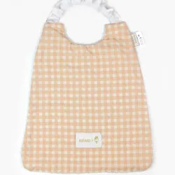 Serviette élastique vichy Abricot avec motif à carreaux, idéale pour repas.