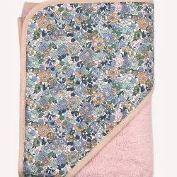 Cape de bain Jenny avec motif floral coloré et bordure beige, accessoire bébé