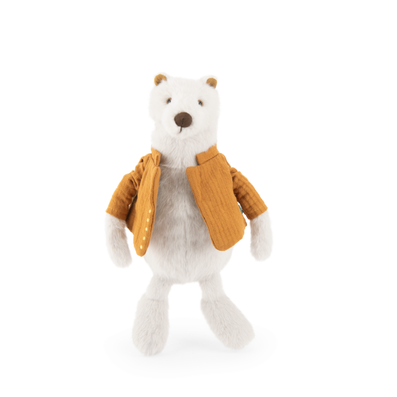 Peluche Ours Gustave avec veste marron, jouet doux et câlin