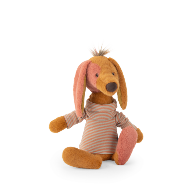 Peluche Teckel Owen - La bande à Jojo, chien en peluche avec pull rayé